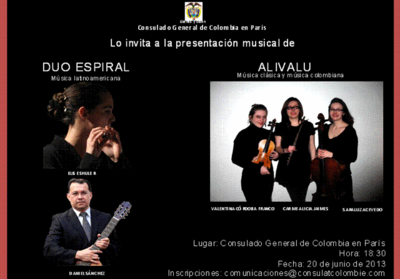 Affiche du concert au consulat de Colombie le 20 juin 2013